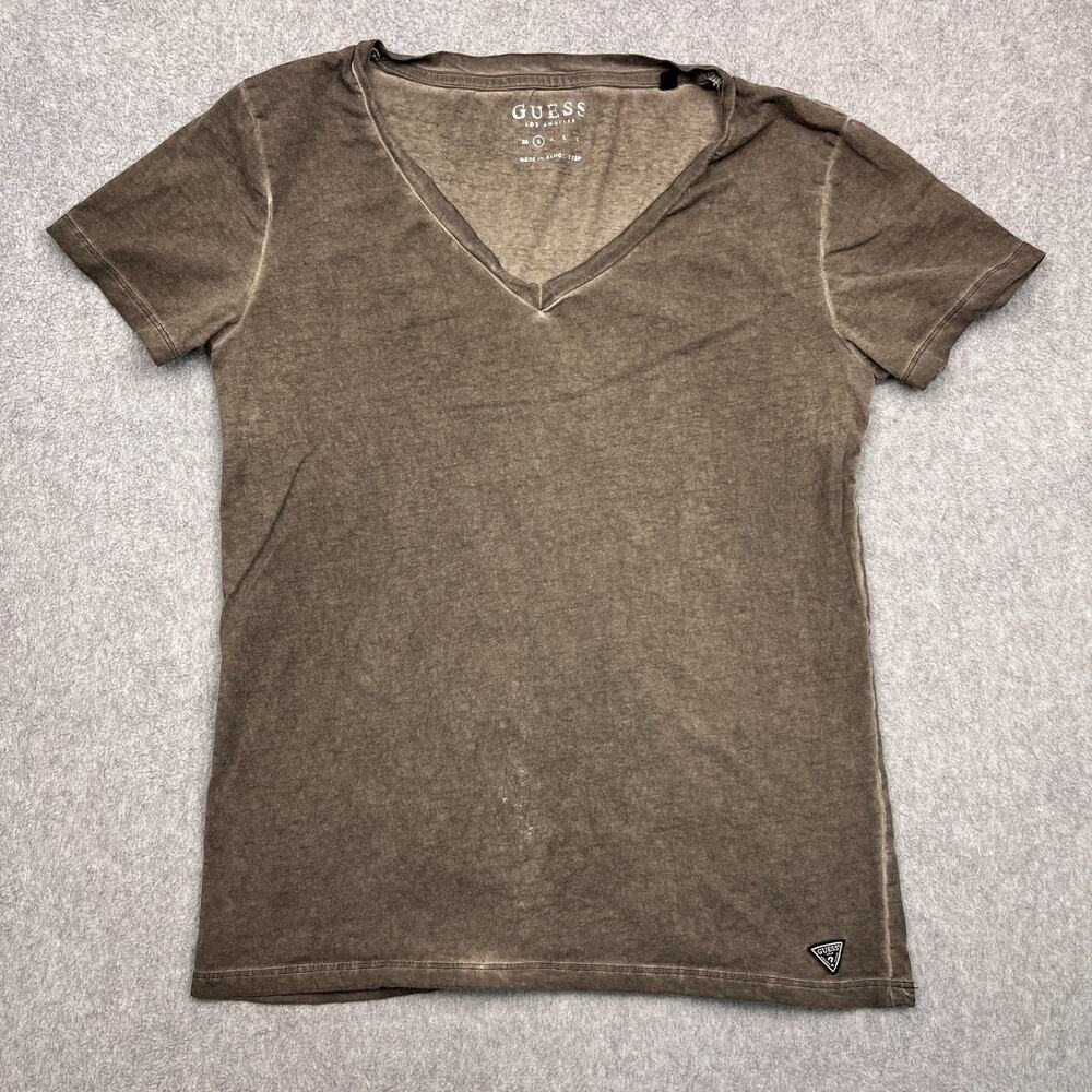 Guess T-Shirt Womens Small Washed Gray V-Neck Short Sleeve